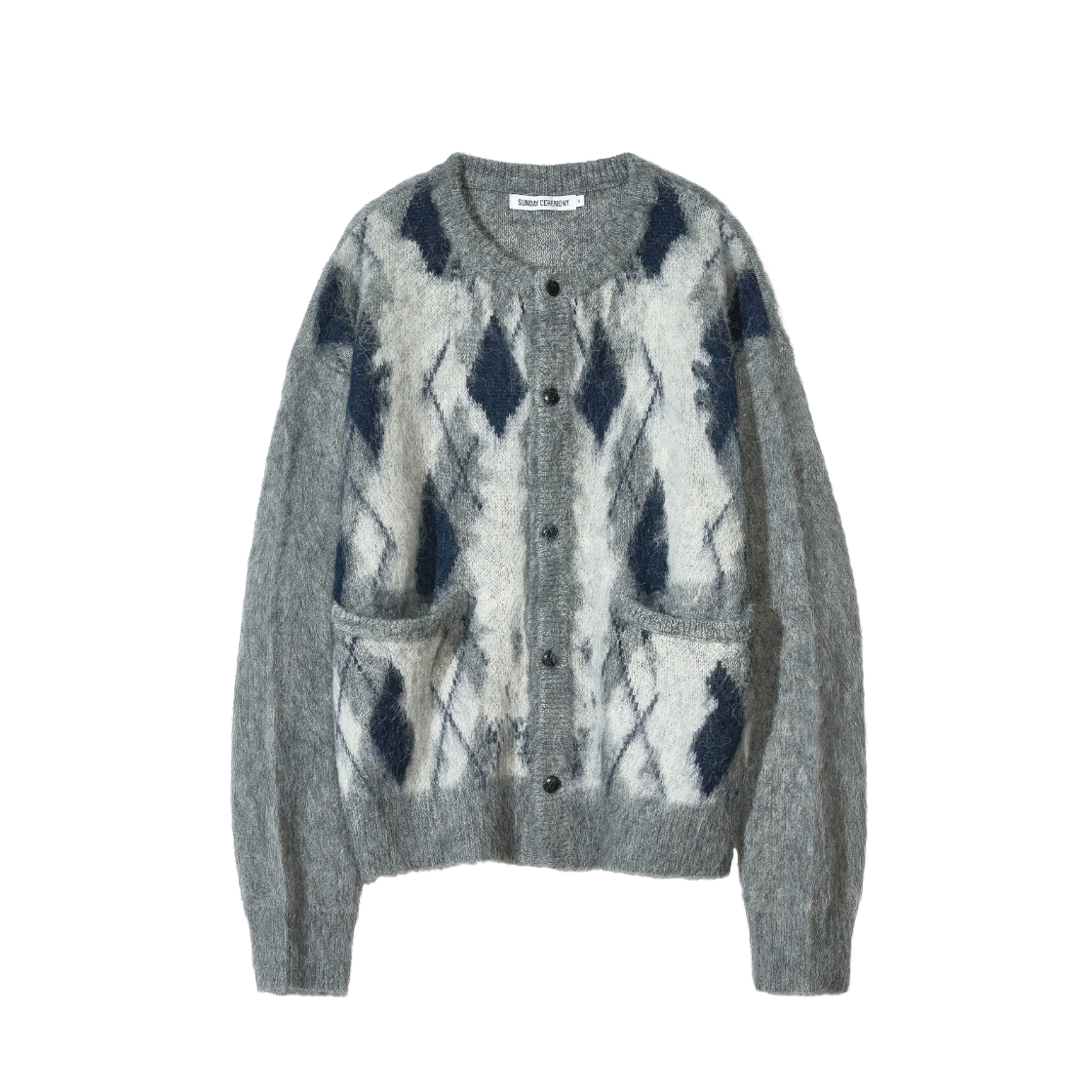 선데이세레머니 아가일 자카드 가디건 - 그레이(Sunday Ceremony Argyll Jacquard Cardigan - Grey)