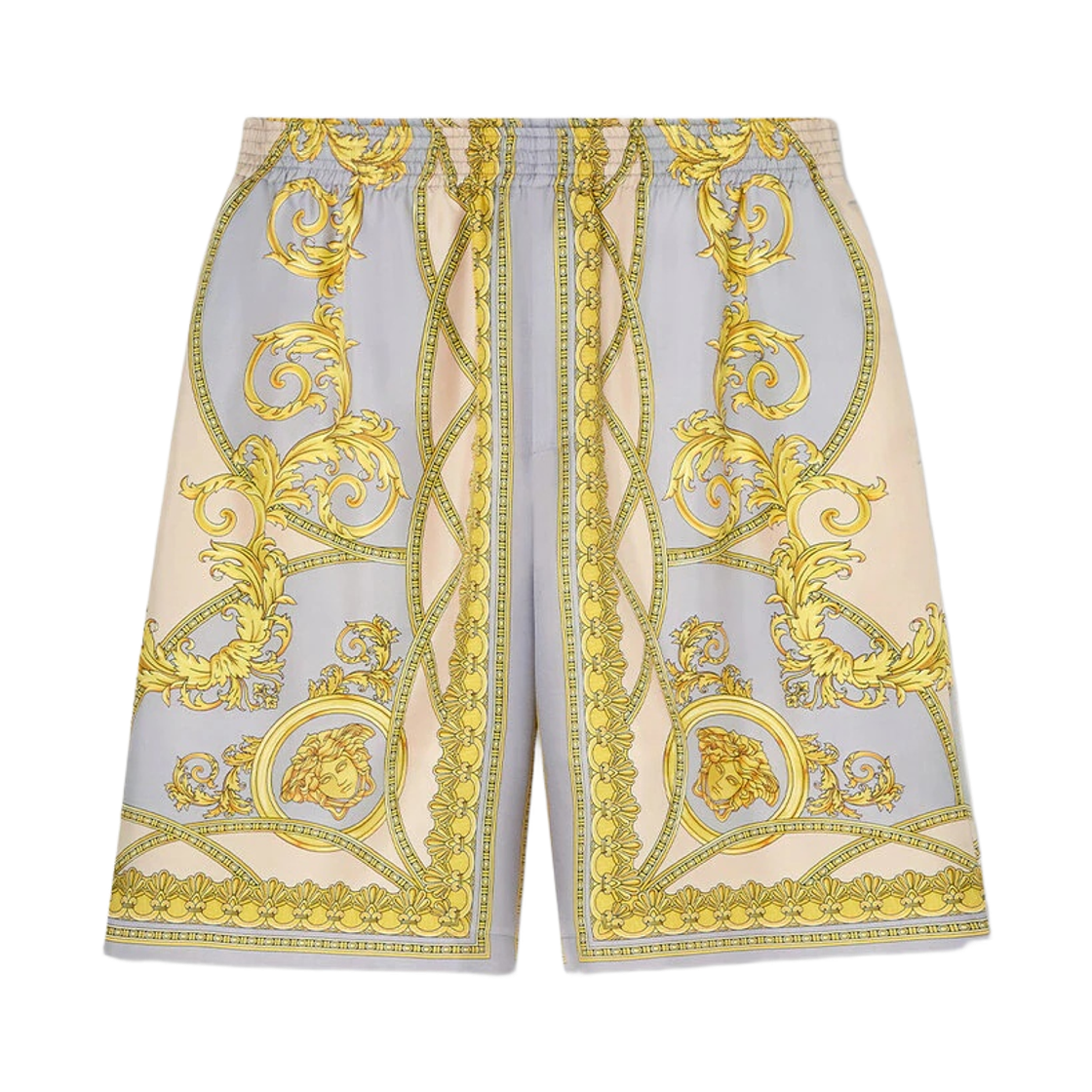 1002476-1A11391-5E350 Versace La Coupe des Dieux Silk Shorts Print