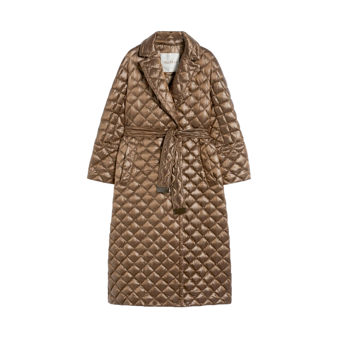 SPACES-016 (W) Max Mara The Cube Spaces Long Quilted Down Jacket in Water-Repellent Beige Golden