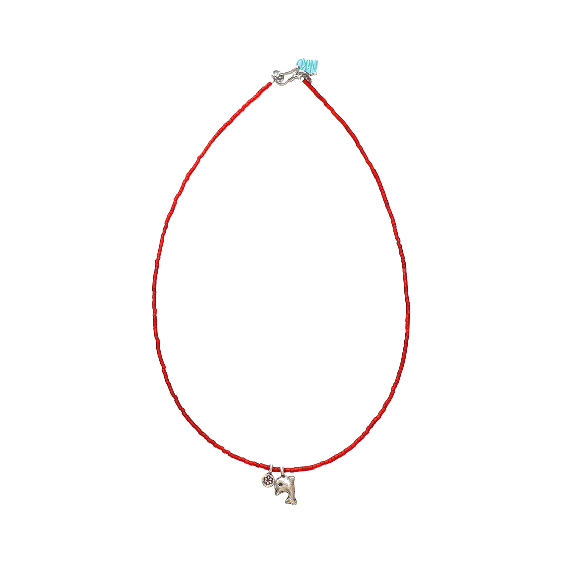 126-1r NiRO.SERENDiPiTY Caren Silver Dolphin Flower Necklace #126-1 Red