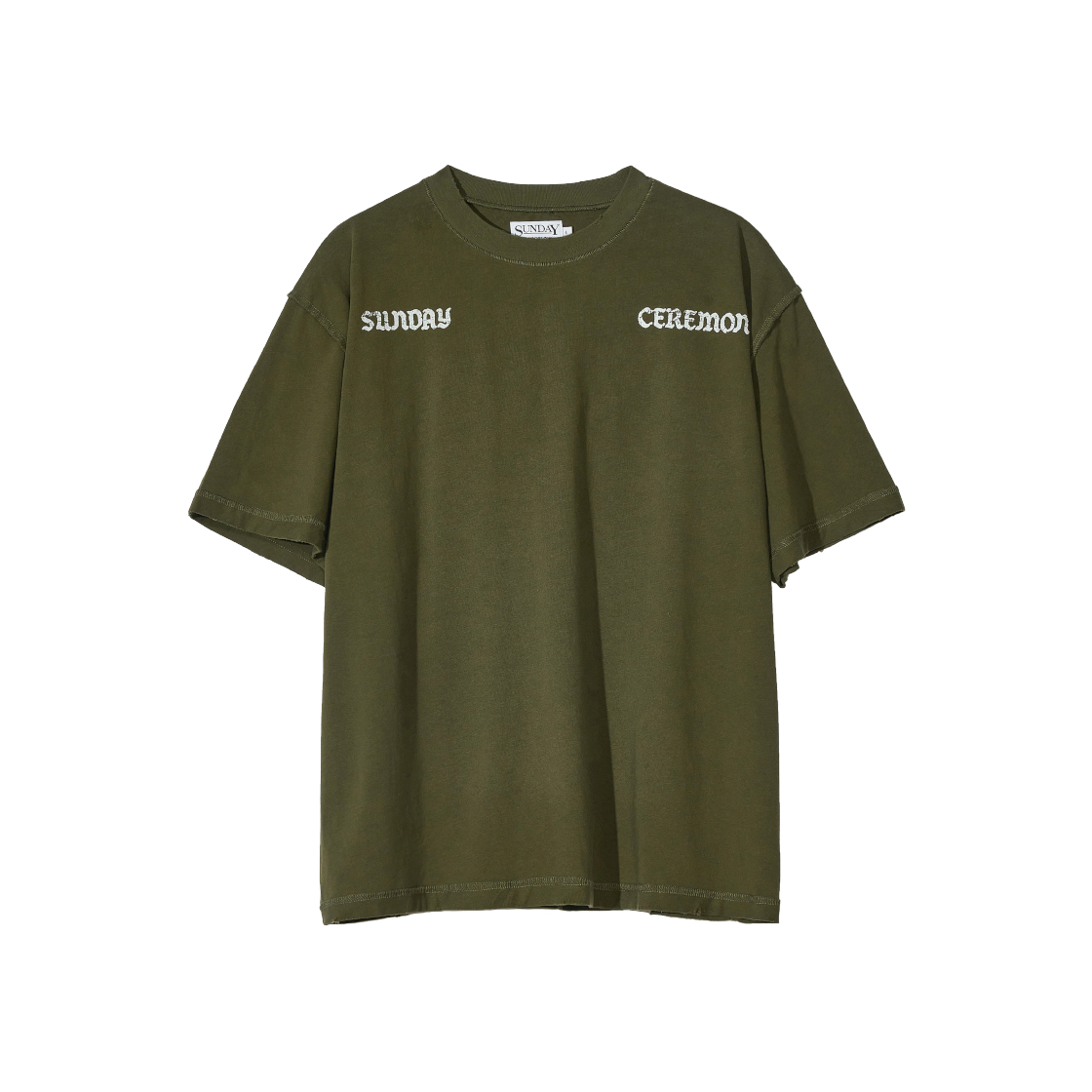 선데이세레머니 프린티드 데미지티 - 카키(Sunday Ceremony Printed Damage Tee - Khaki)