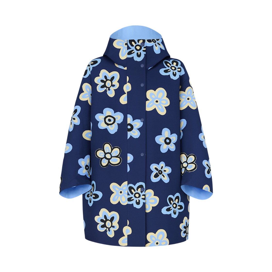 (W) 유니클로 x 마르니 블록테크 프린티드 오버사이즈 하프 코트 블루((W) Uniqlo x Marni Blocktech Printed Oversized Half Coat Blue)