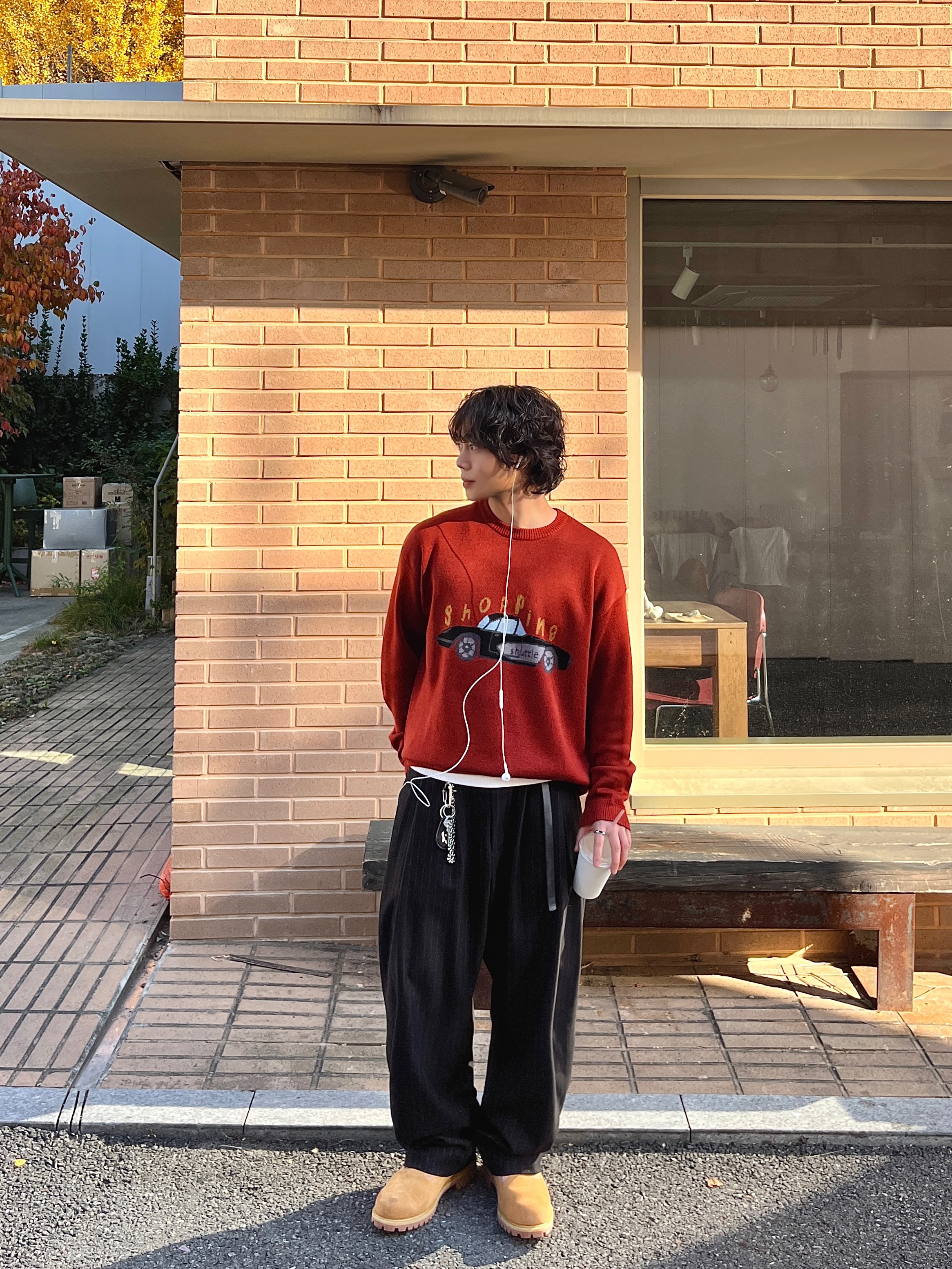 noun Shopping Car Knit Red, noun Wide Tapered Pants Stripe Black 착용 스타일 - 5