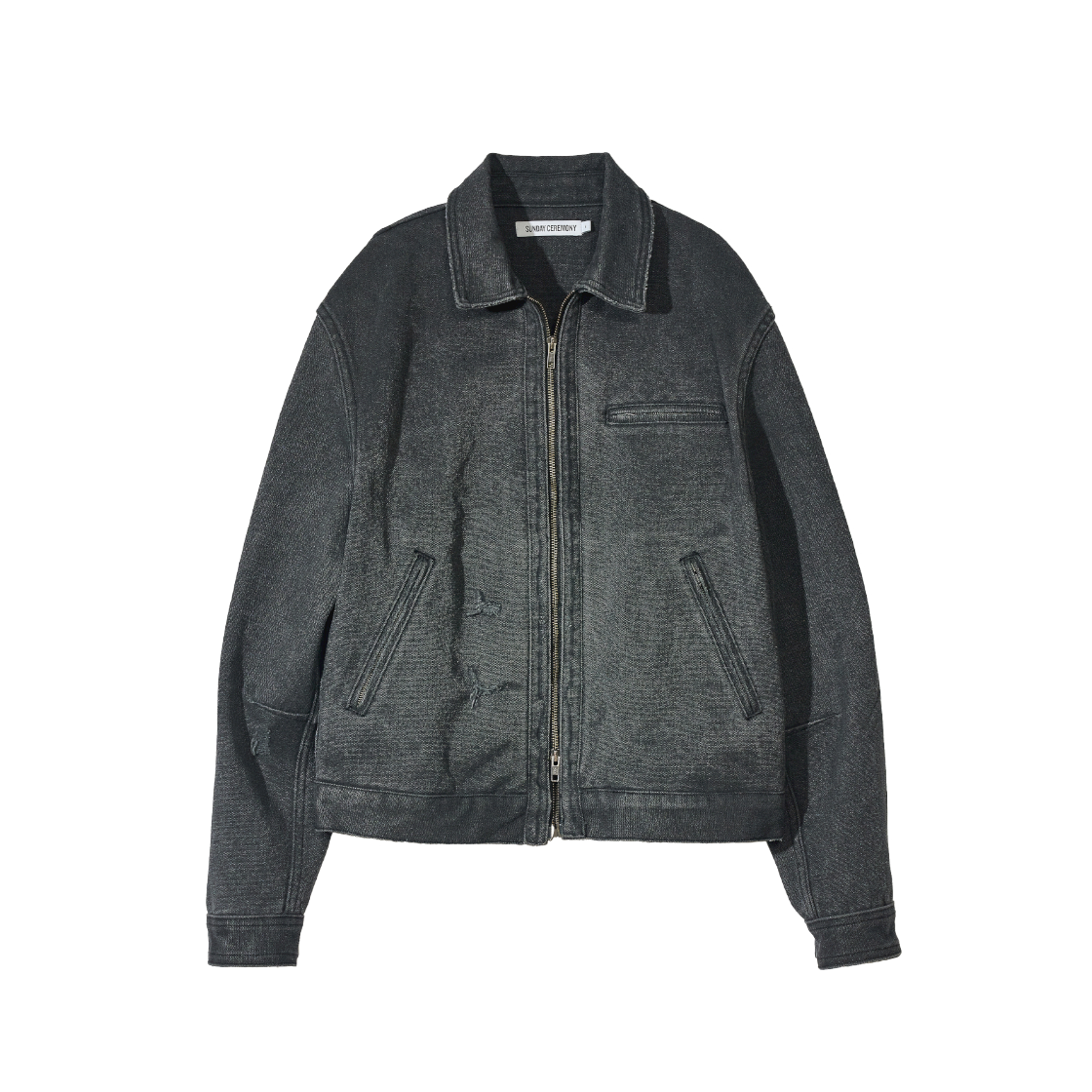 선데이세레머니 데미지 워시드 워크 자켓 - 블랙(Sunday Ceremony Damage Washed Work Jacket - Black)