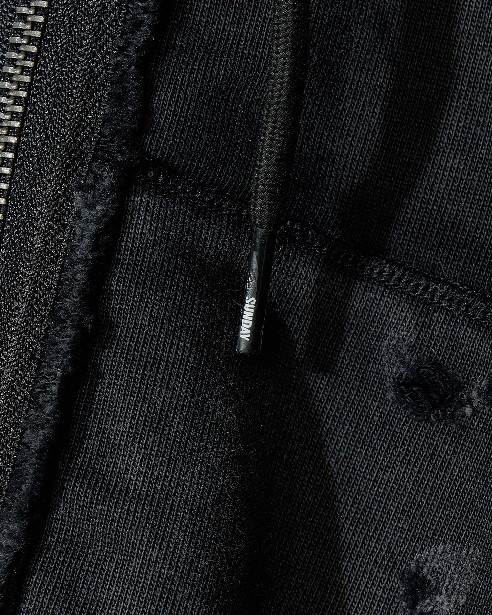 선데이세레머니 디스트레스 후드 집업 - 블랙(Sunday Ceremony Distressed Washed Hoodie Zip-Up - Black) - 4