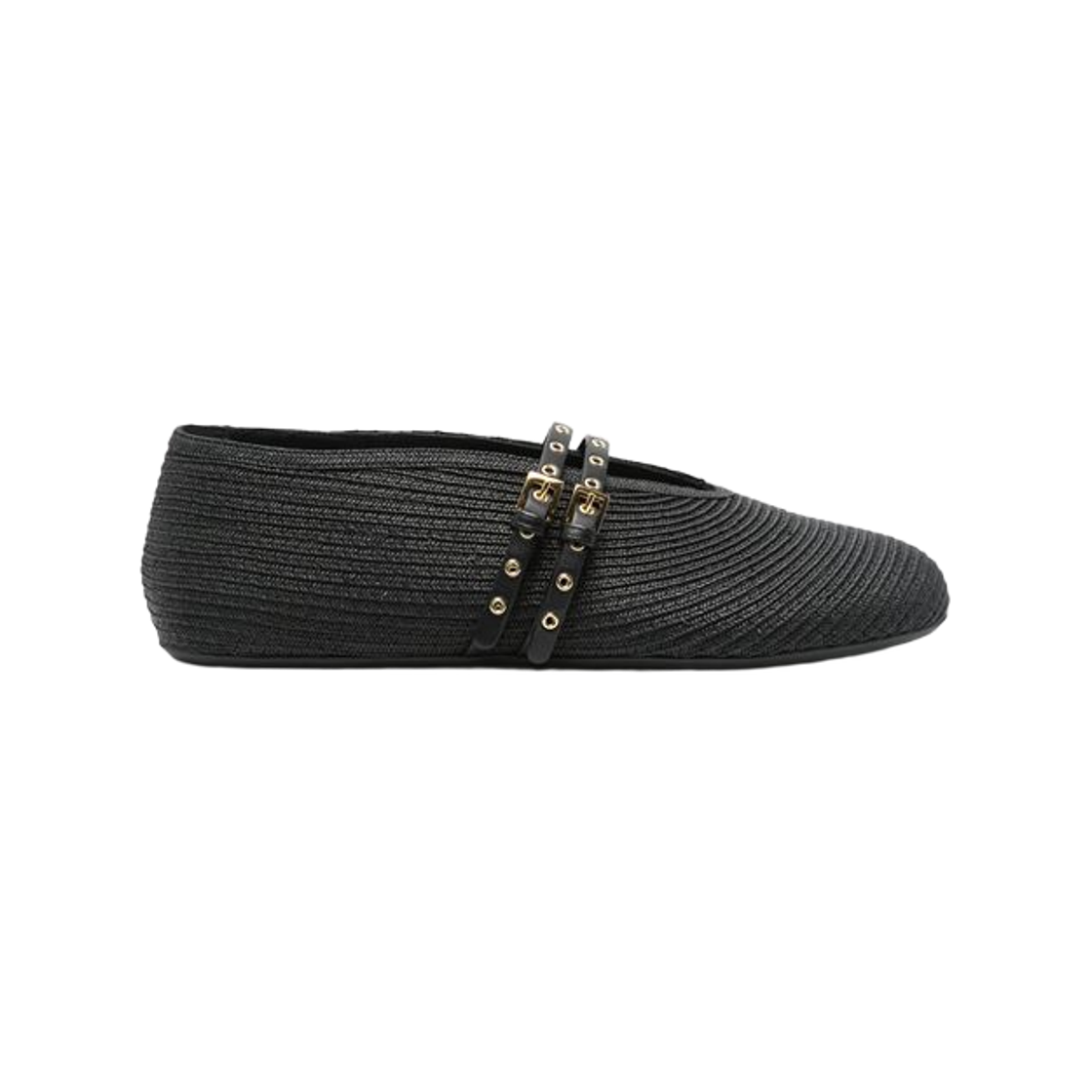 AA3A058TK036-999 (W) Alaia Paper Straw Flats Black