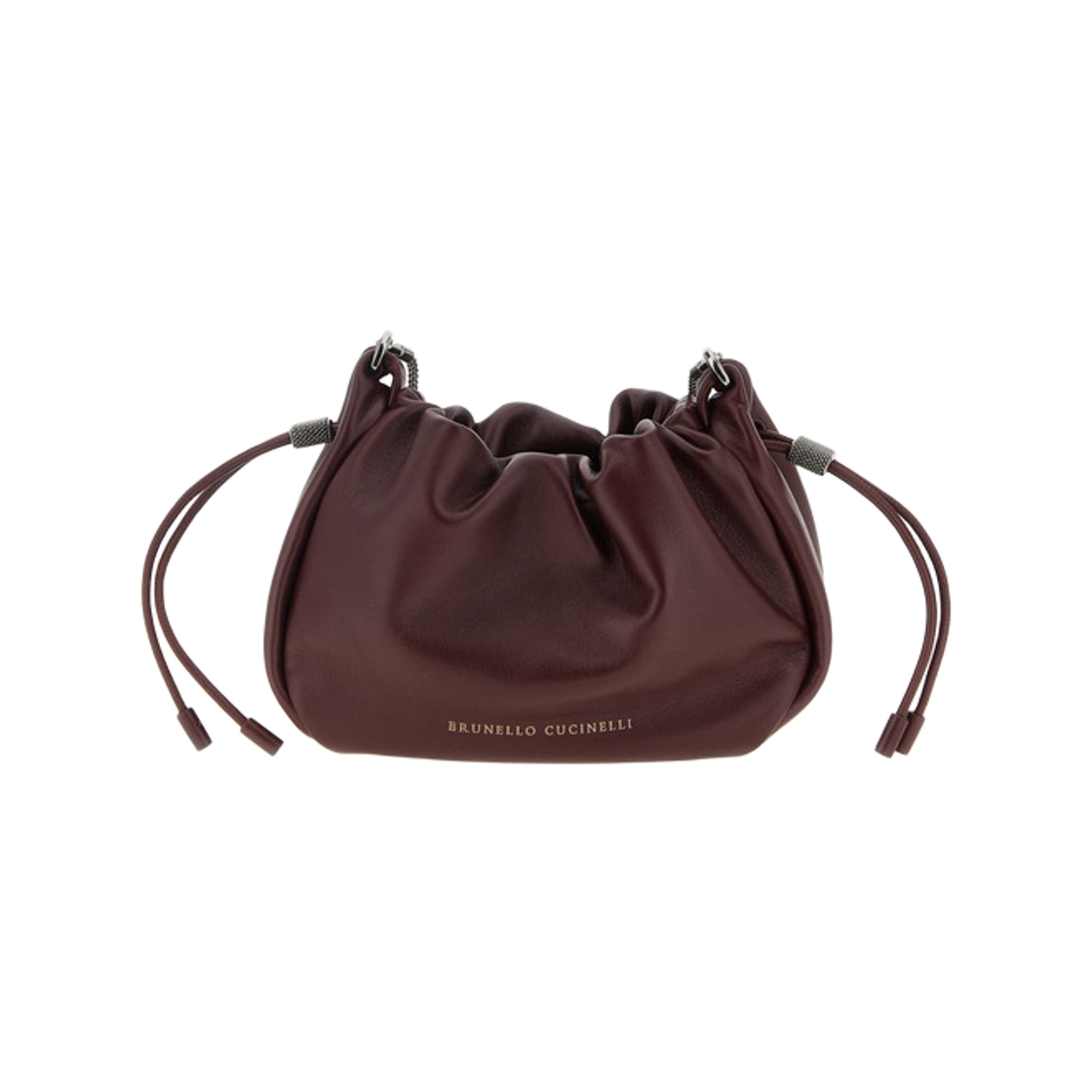 MBGPD2667-C4187 Brunello Cucinelli Mellow Mini Bucket Bag in Soft Leather with Precious Chain Bordeaux