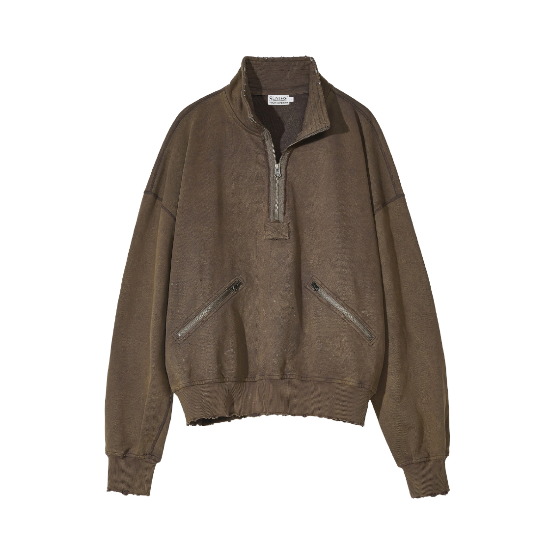선데이세레머니 빈티지 하이넥 하프 집업 - 카키 브라운(Sunday Ceremony Vintage High Neck Half Zip-Up - Khaki Brown)