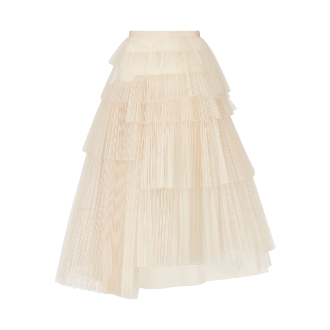 (W) 디올 미드 랭스 어시메트릭 플리츠 스커트 베이지 튤((W) Dior Mid-Length Asymmetric Pleated Skirt Beige Tulle)