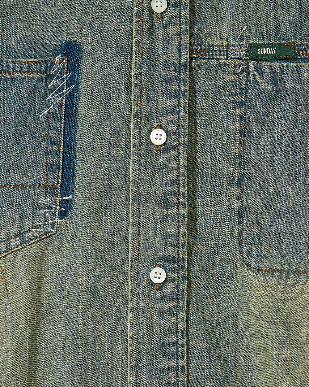 선데이세레머니 빈티지 워시드 재패니즈 데님 셔츠 - 샌드(Sunday Ceremony Vintage Washed Japanese Denim Shirt - Sand) - 5