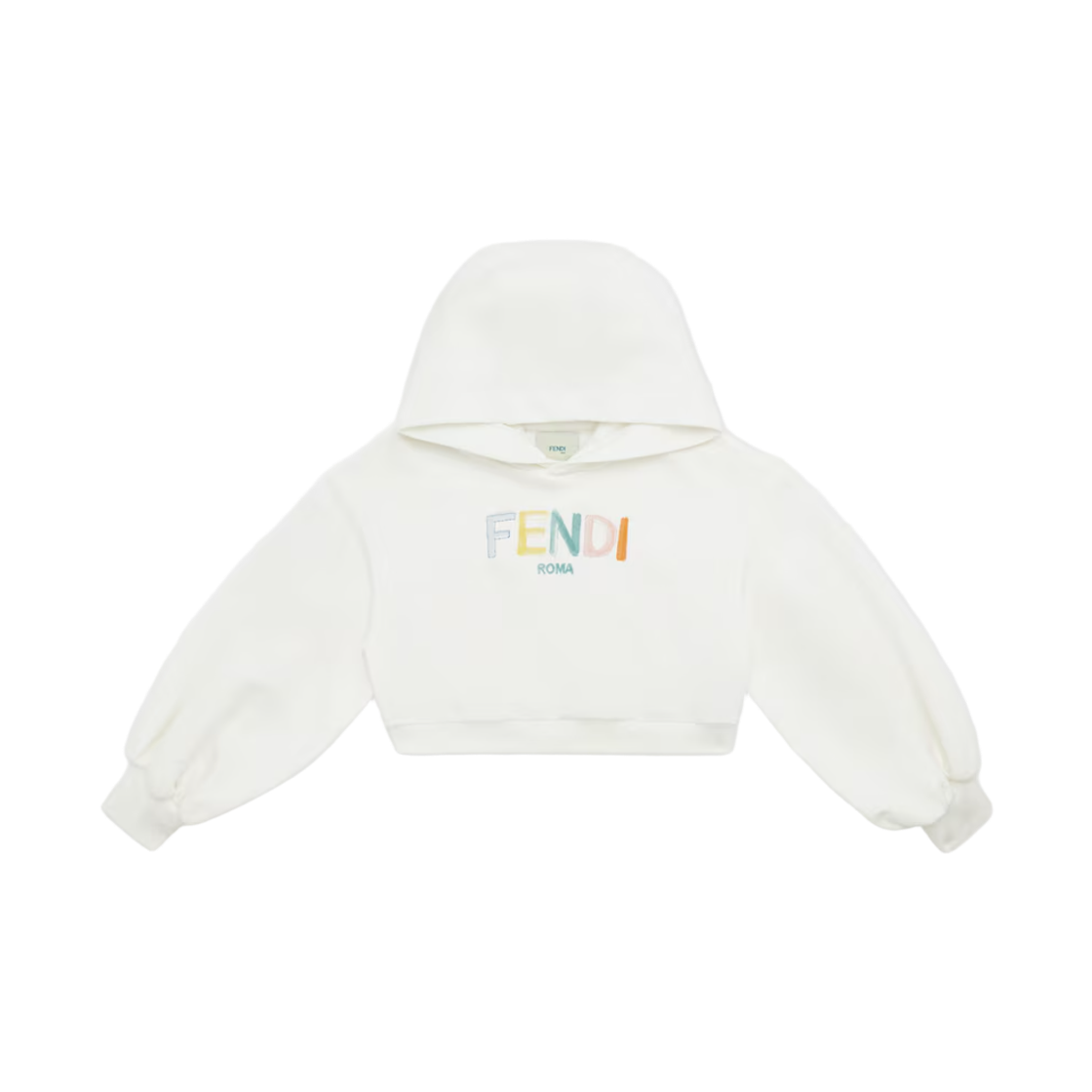 (키즈) 펜디 저지 플리스 크롭 스웨트셔츠 화이트((Kids) Fendi Jersey Fleece Cropped Sweatshirt White)
