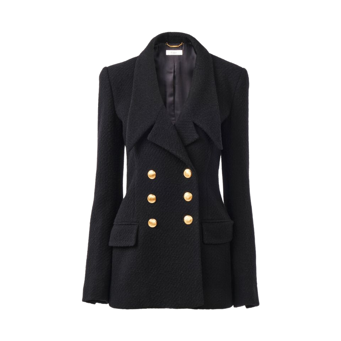 (W) 끌로에 울 부클레 더블 브레스티드 테일러드 자켓 블랙((W) Chloe Wool Boucle Double Breasted Tailored Jacket Black)