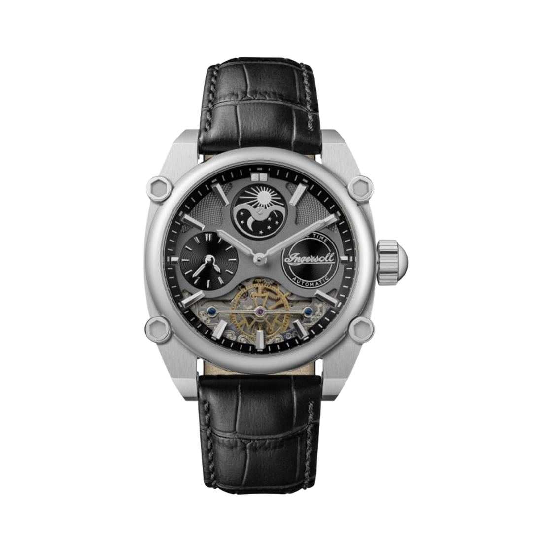 잉거솔 바시티 45mm I15402 오토매틱 스테인리스 스틸 실버 블랙 다이얼(Ingersoll Varsity 45mm I15402 Automatic Stainless Steel Silver Black Dial)