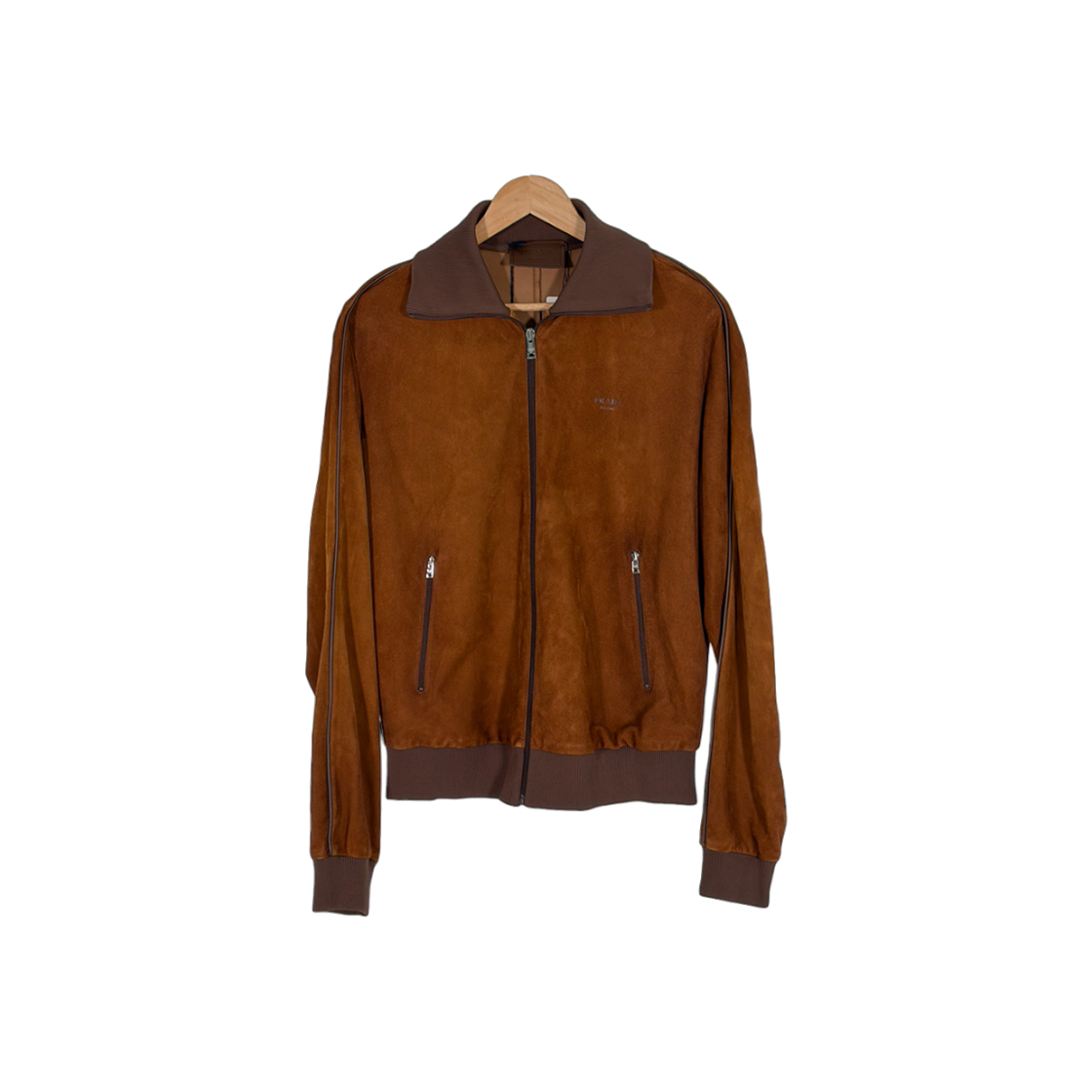 ITF9OHEIJRQA Prada Men's Velvet Suede Bomber Jacket in Cognac - 25FW