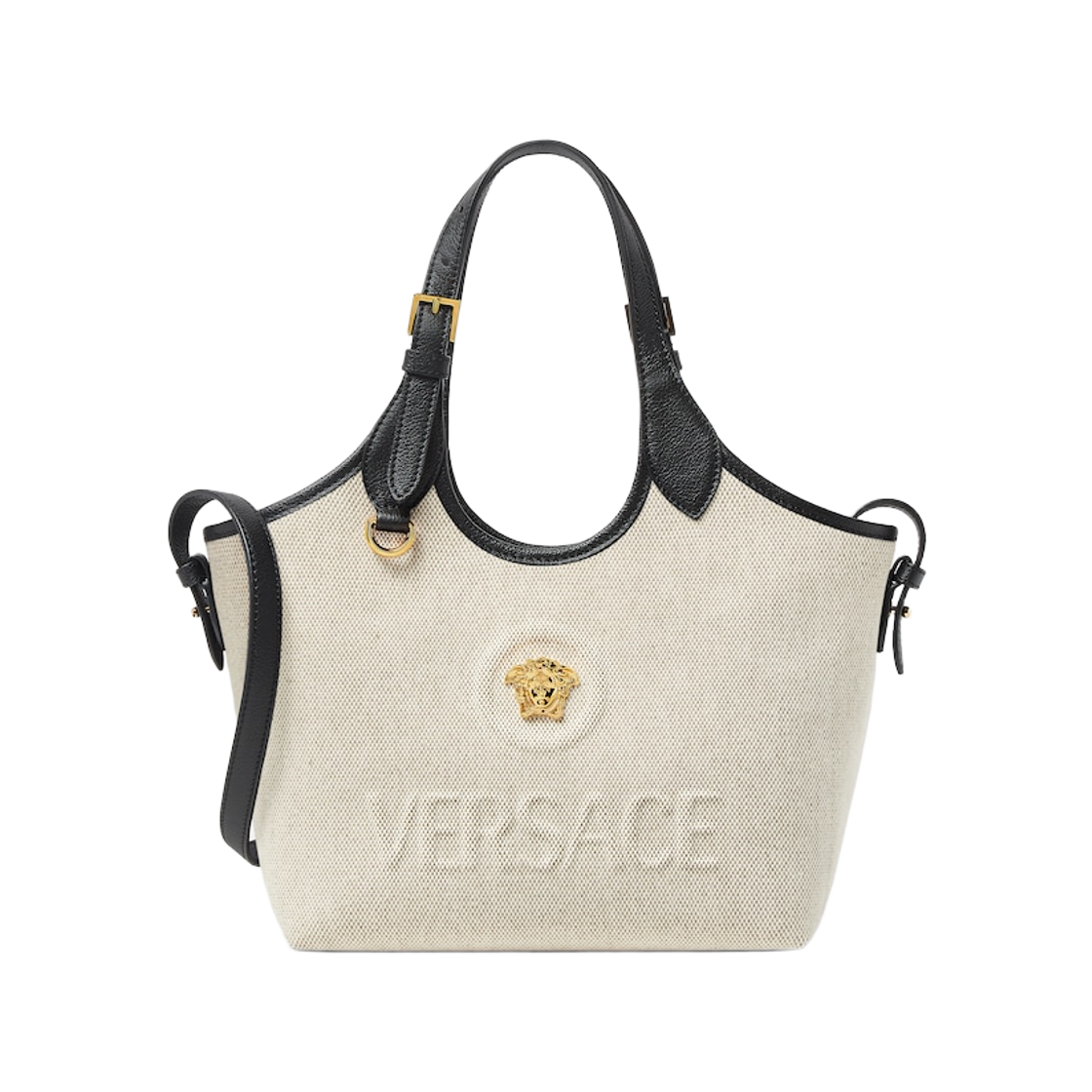 1022585-1A03494-2K86V Versace La Medusa Canvas Mini Tote Bag Beige
