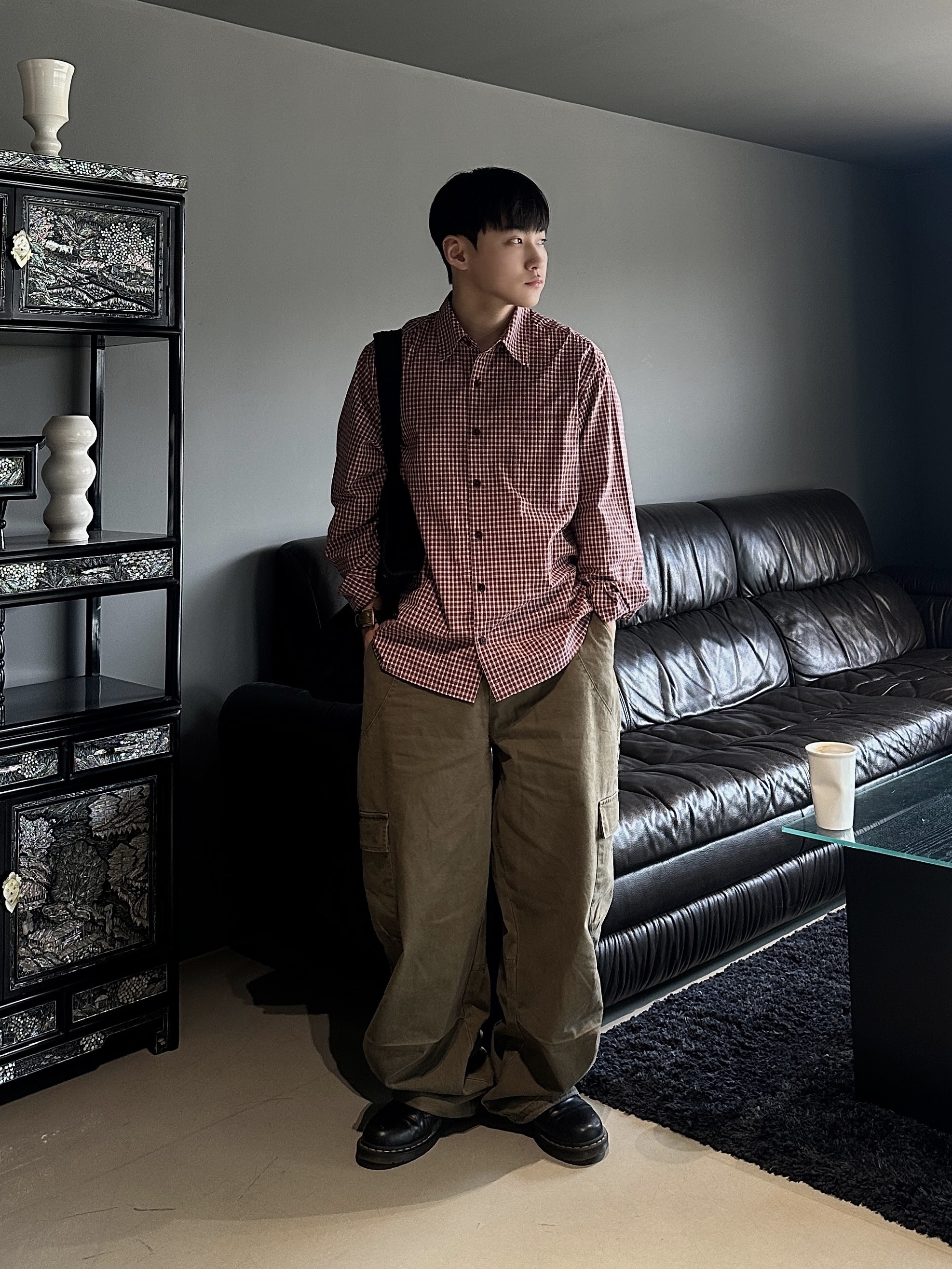 noun Washed Cargo Pants Khaki, Dr. Martens 1461 Smooth Black 착용 스타일 - 3