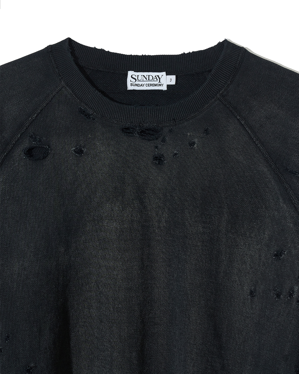 선데이세레머니 디스트레스 워시드 스웻 셔츠 - 블랙(Sunday Ceremony Distressed Washed Sweatshirt - Black) - 3