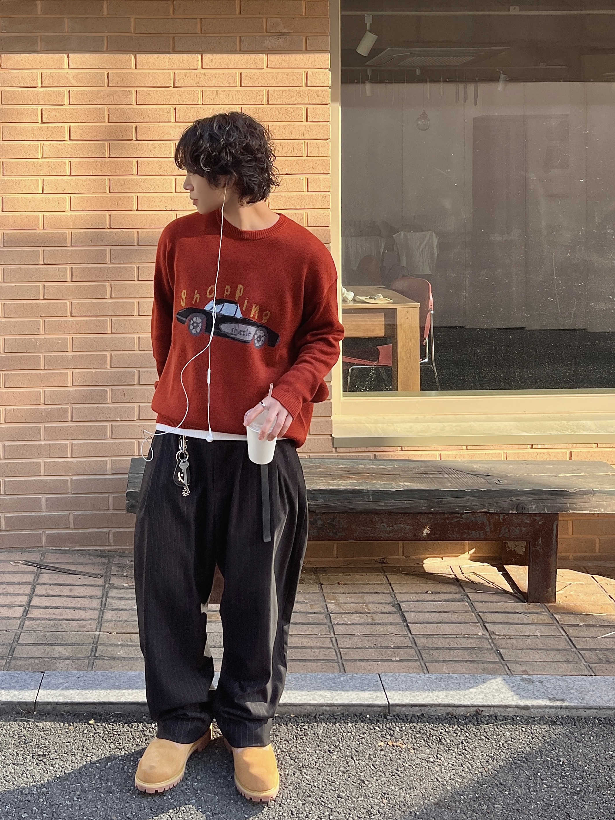 noun Shopping Car Knit Red, noun Wide Tapered Pants Stripe Black 착용 스타일 - 3