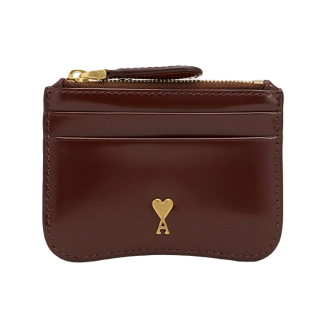 USL707-AL0139-692 AMI Paris de Coeur Zipped Card Holder in Glazed Leather Burgundy Gold