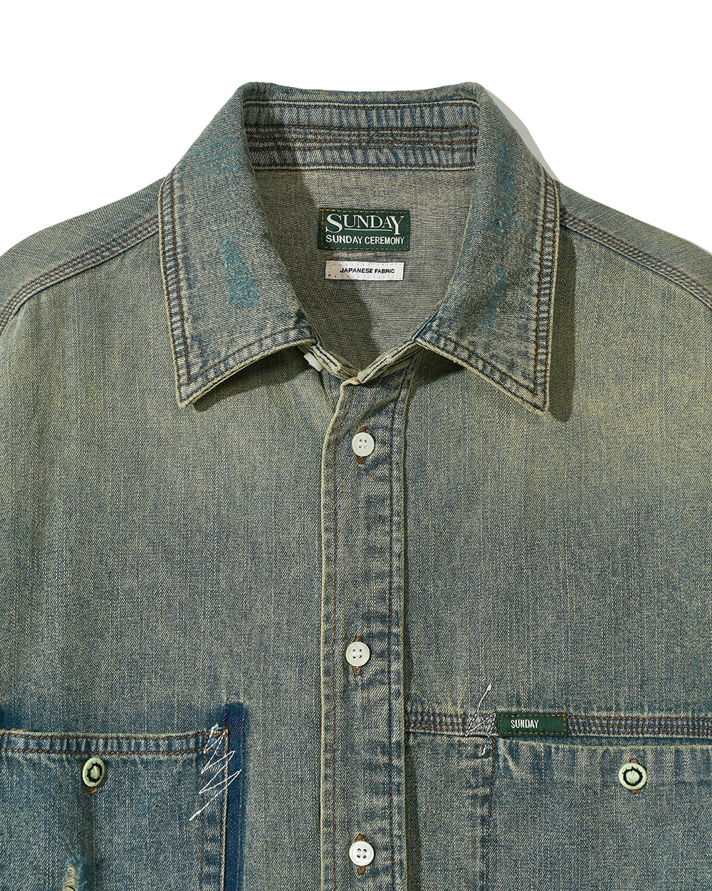 선데이세레머니 빈티지 워시드 재패니즈 데님 셔츠 - 샌드(Sunday Ceremony Vintage Washed Japanese Denim Shirt - Sand) - 3