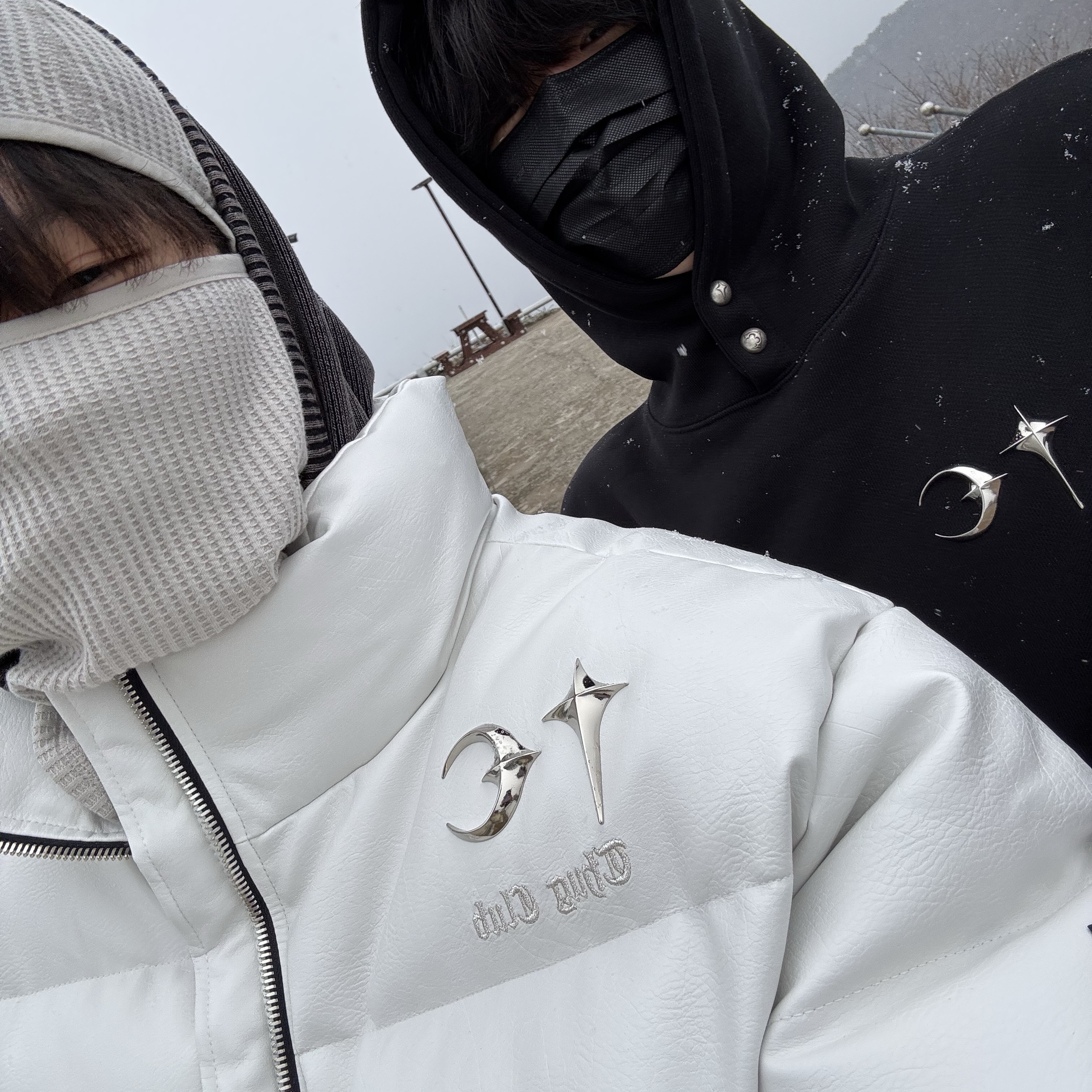 Thug Club Leather Puffer Jacket White (Polyester), Thug Club Armor Hoodie Black 착용 스타일