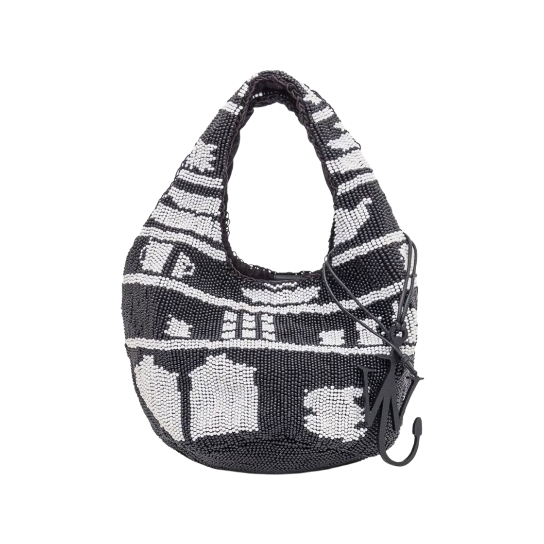 HB0744FA0470901 JW Anderson Mini Beaded Shopper Bag Black White