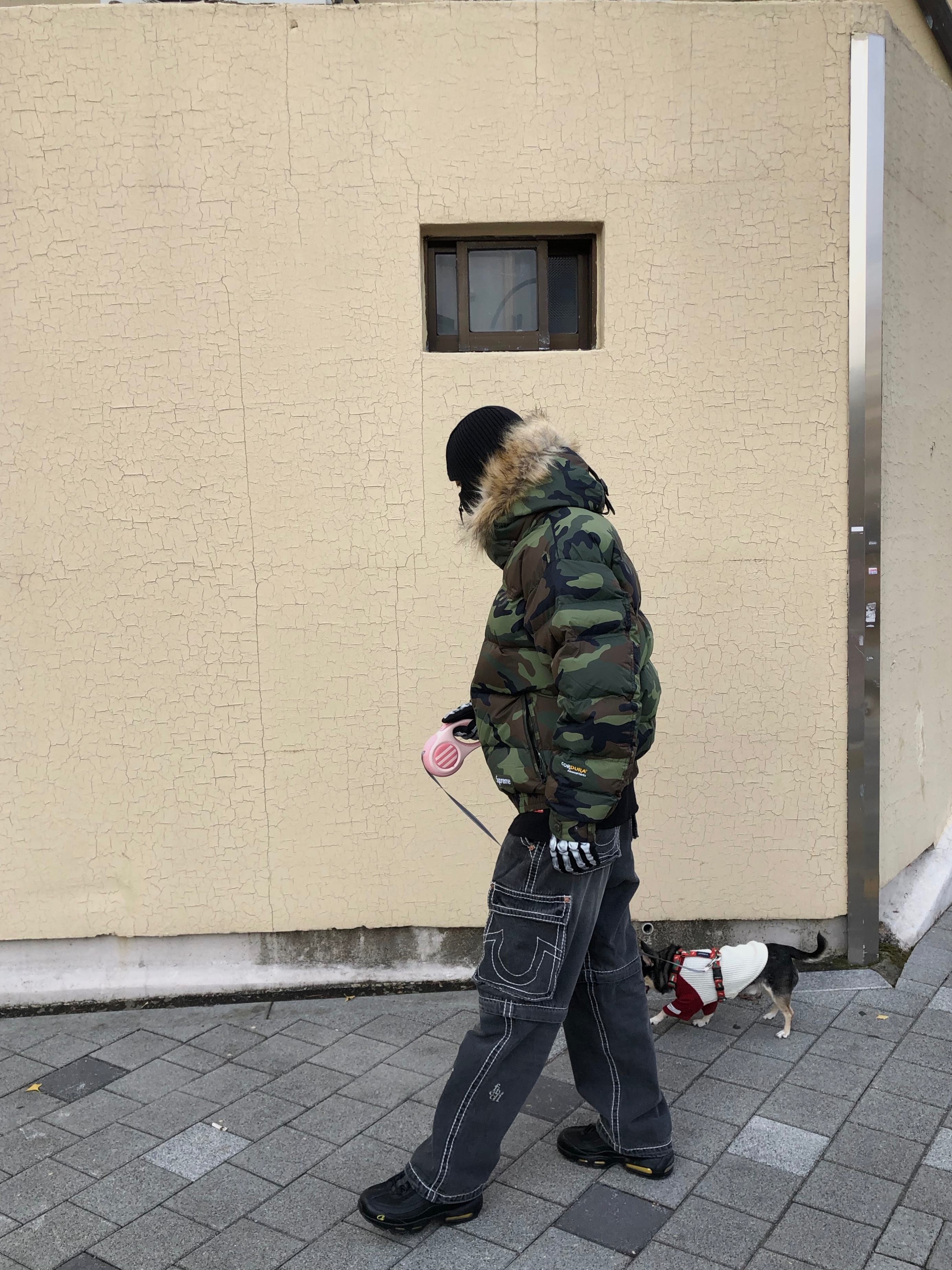 Supreme Facemask 700-Fill Down Puffer Jacket Woodland Camo - 25FW, Palace Polartec Boney Gloves Black - 25FW 착용 스타일 - 3
