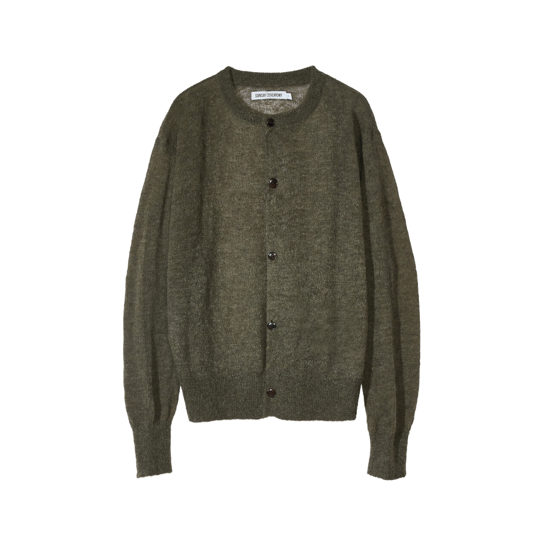 선데이세레머니 쉬어 모헤어 가디건 - 카키(Sunday Ceremony Sheer Mohair Cardigan - Khaki)