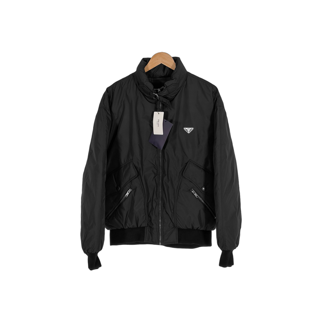 ITL5JJ76CCS9 Prada Men's Triangle Logo Nylon Down Bomber Jacket - Black