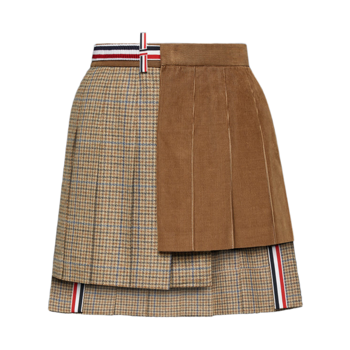 FGCA31C-F0961-210 (W) Thom Browne Gunclub Check Tweed Pleated Mini Skirt Brown