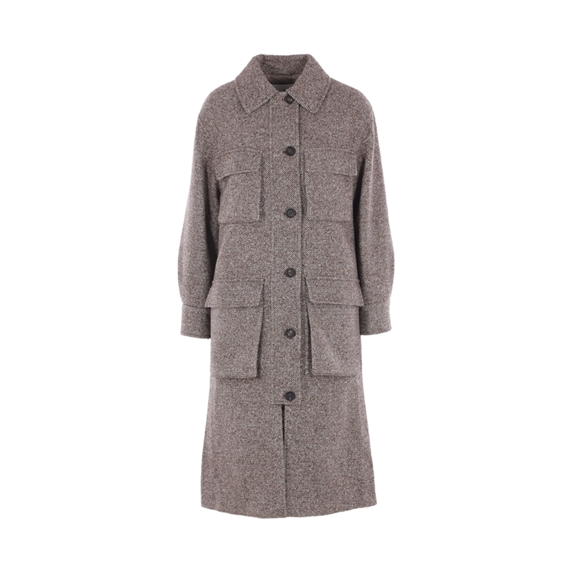 MG5319924-C6321 (W) Brunello Cucinelli Virgin Wool and Silk Melange Diagonal Coat with Thermore Padding and Monili Light Brown