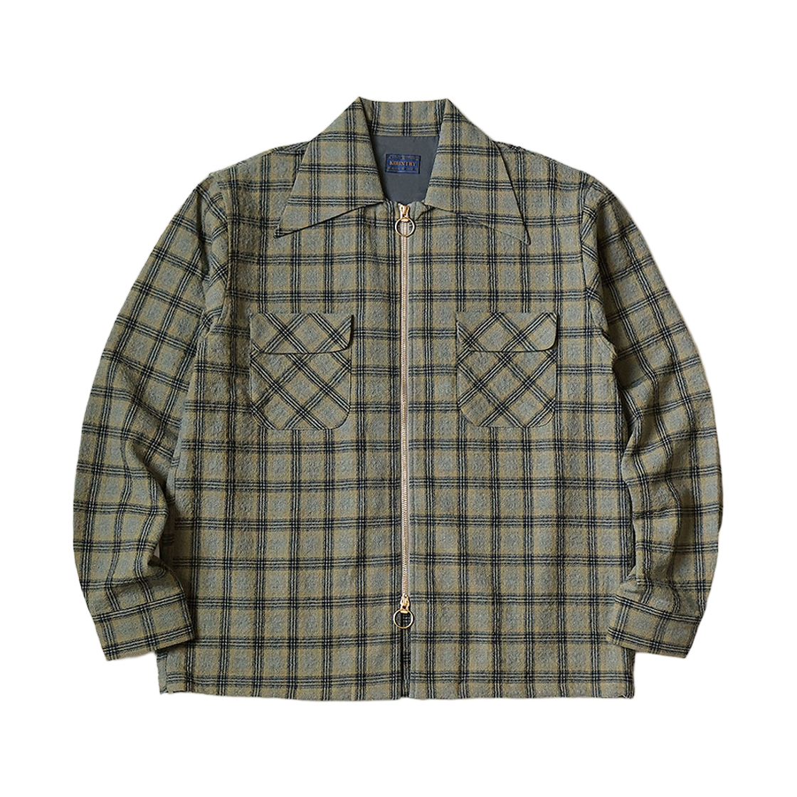 K2511LS174 Kapital Wool Check Zip Up Friend Pocket Board Shirt Yellow