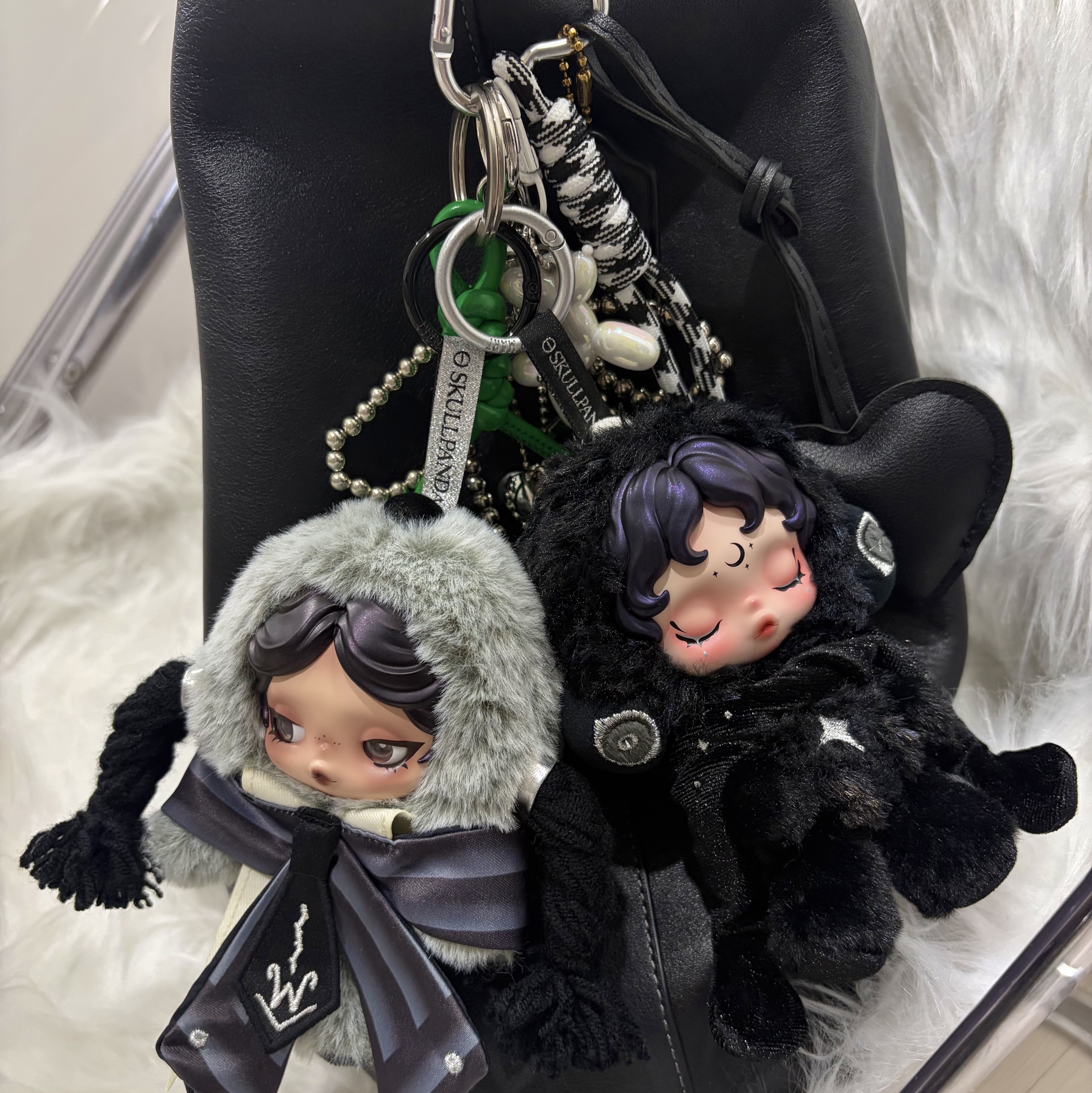 Pop Mart Skullpanda You Found Me ! Series Plush Doll Pendant Darkness (Opened Case), Pop Mart Skullpanda x Wednesday Plush Nevermore Academy Uniform Version 착용 스타일