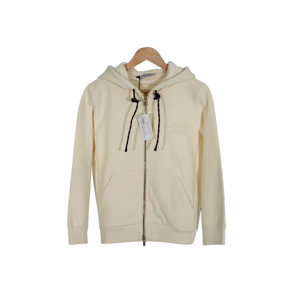IT9M9ABLHDRW Miu Miu Women's Cotton Logo Fleece Zip-Up Hoodie - Natural Cream