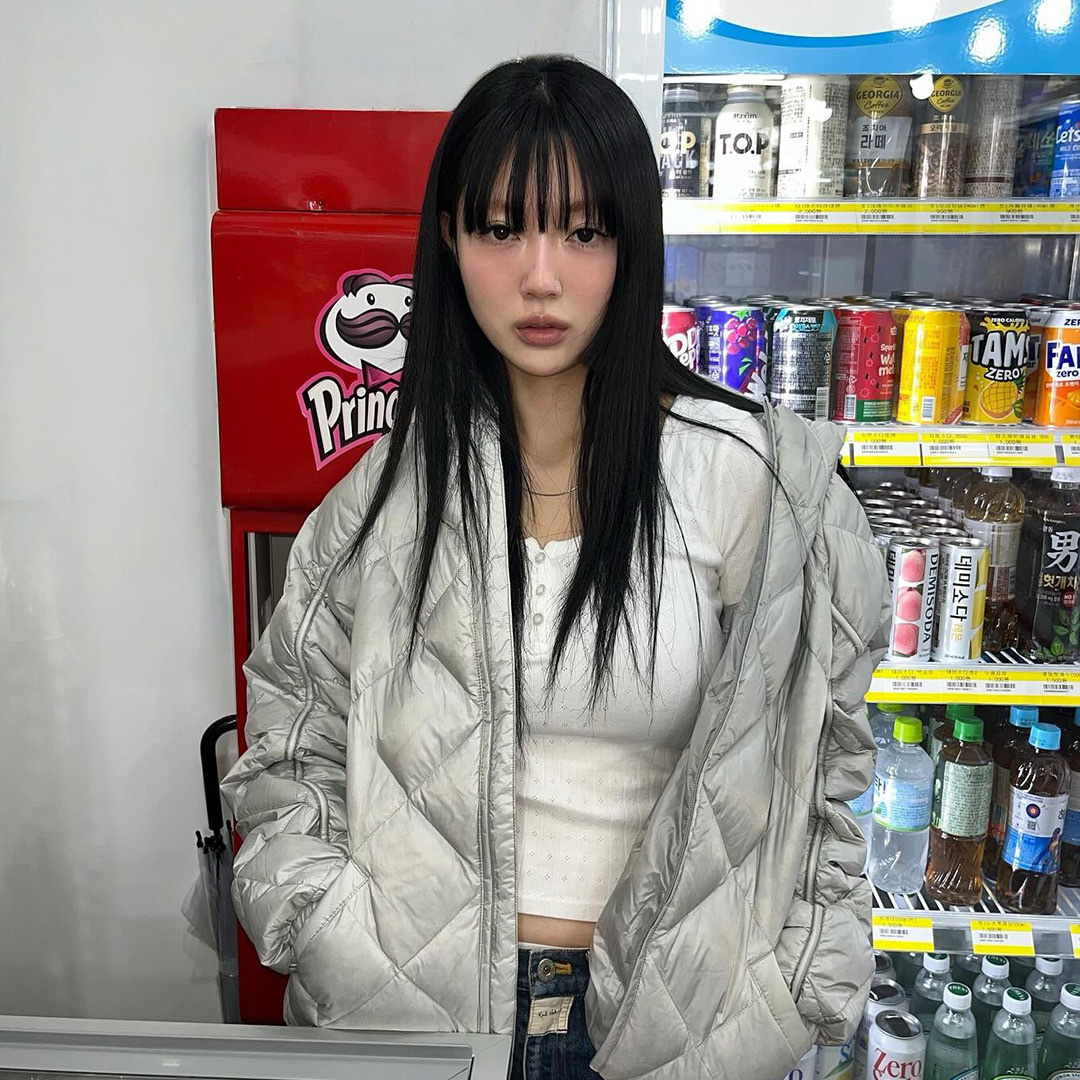Thevinylhouse Light Weight Down Grey 착용 스타일