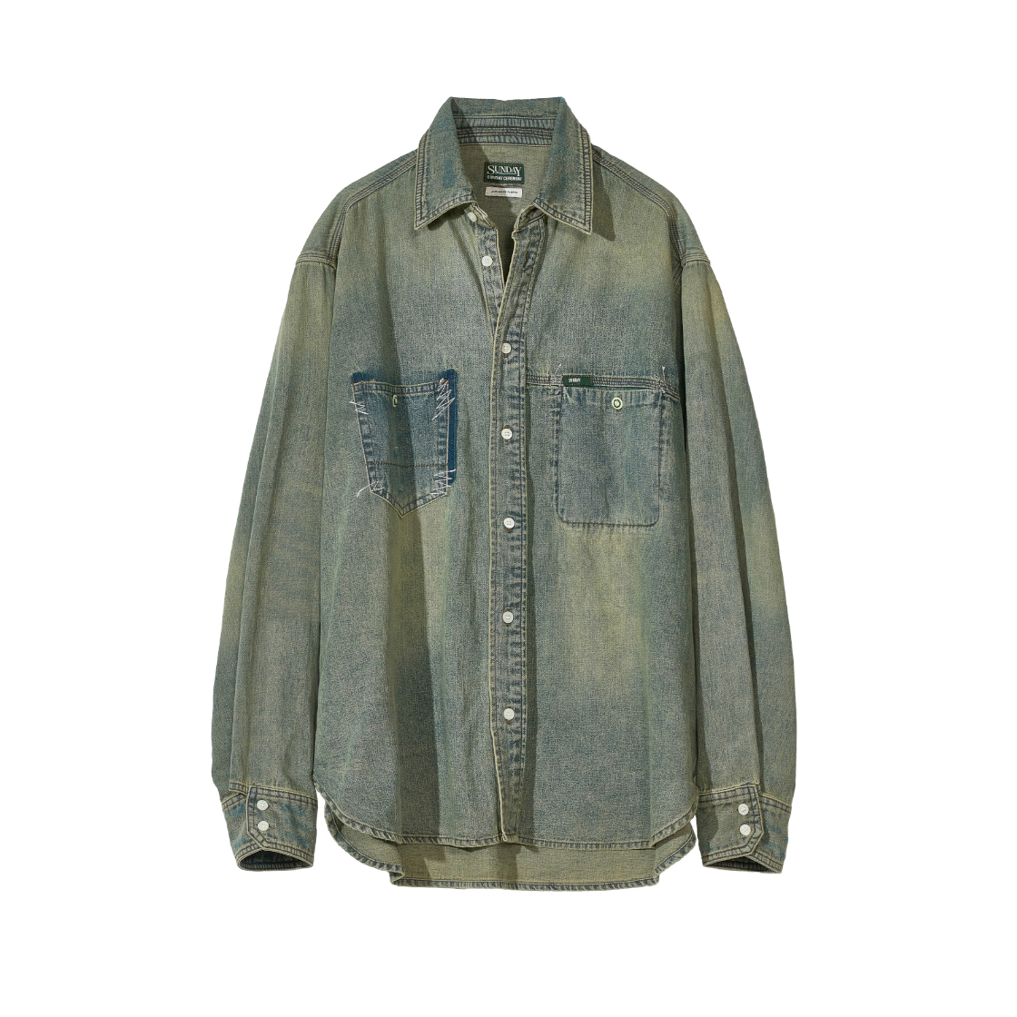 선데이세레머니 빈티지 워시드 재패니즈 데님 셔츠 - 샌드(Sunday Ceremony Vintage Washed Japanese Denim Shirt - Sand)