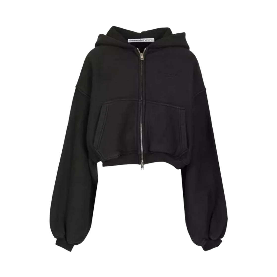 1CC3251057001 (W) Alexander Wang Oversized Cropped Zip Up Hoodie Black