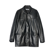 Sunday Ceremony Sheep Leather Car Coat - Black