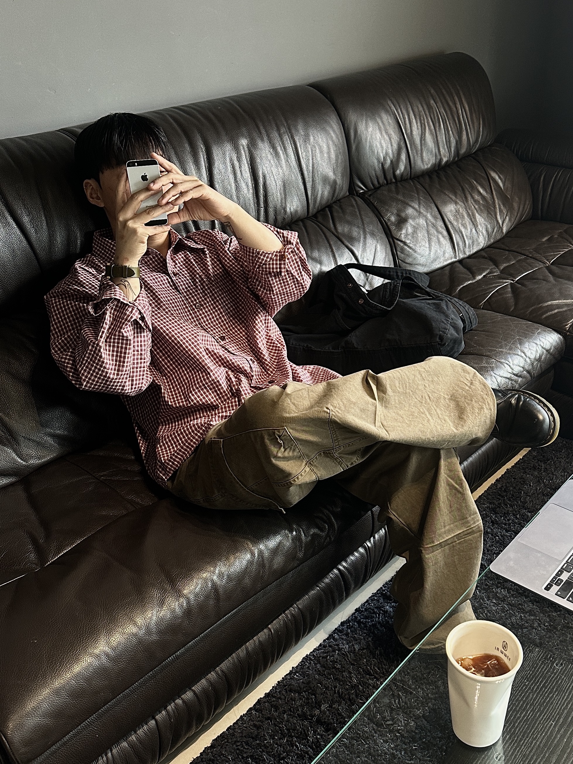 noun Washed Cargo Pants Khaki, Dr. Martens 1461 Smooth Black 착용 스타일 - 5