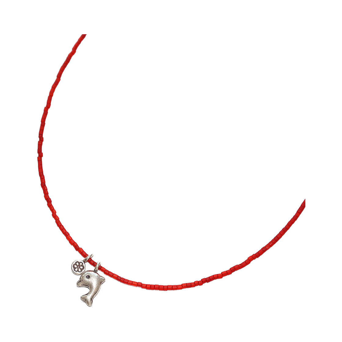 니로 세렌디피티 카렌 실버 돌핀 플라워 네클리스 #126-1 레드(NiRO.SERENDiPiTY Caren Silver Dolphin Flower Necklace #126-1 Red) - 2