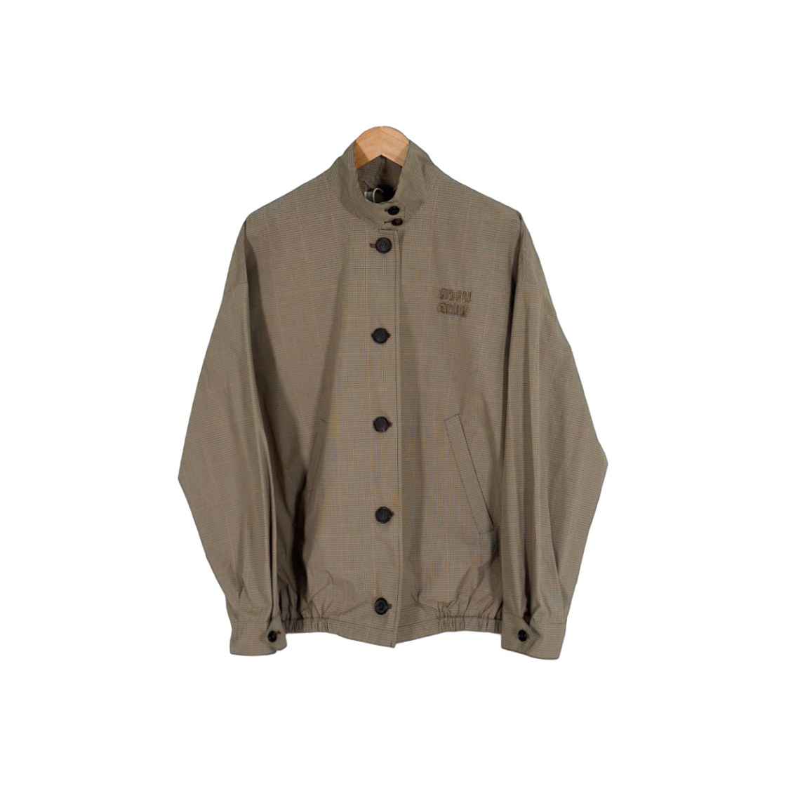 ITPDEFRCF3GO Miu Miu 25SS Technical Check Logo Bomber Jacket in Olive Green