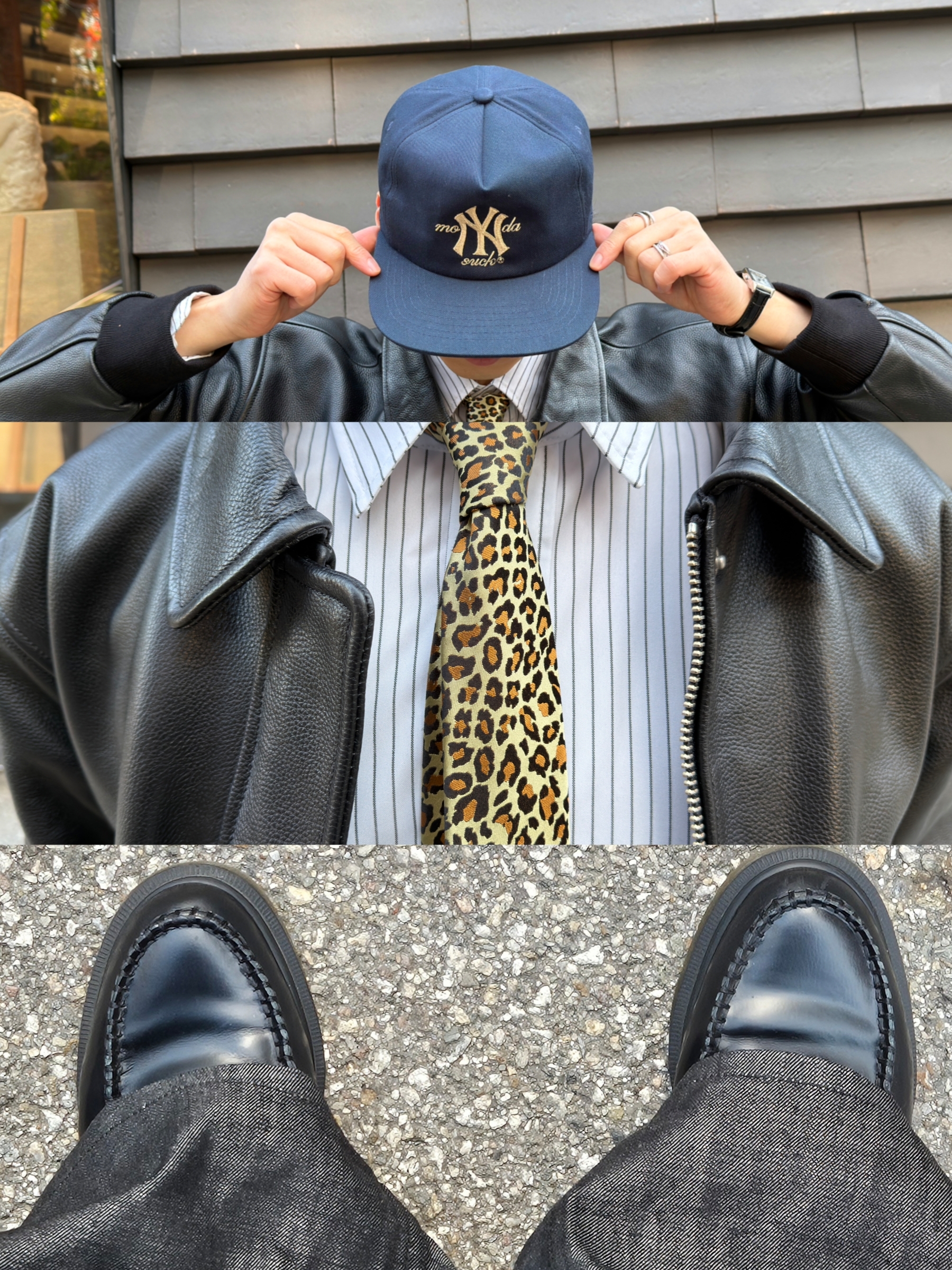 Dr. Martens Adrian Smooth Black, Stussy Jacquard Leopard Tie Tan Leopard 착용 스타일 - 4