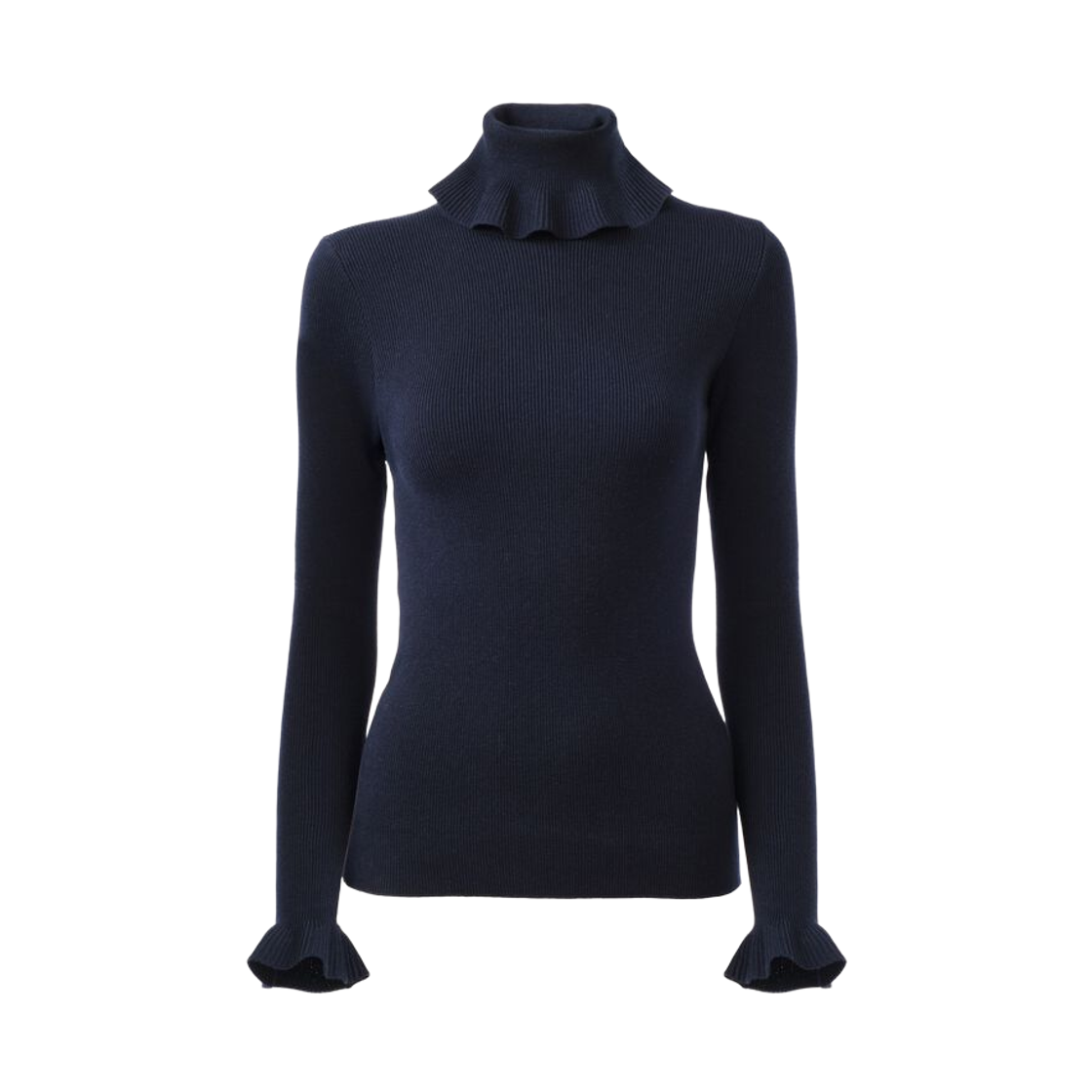 CH25AMP145204C4 (W) Chloe Cotton Wool Knit Fitted Turtleneck Sweater Navy