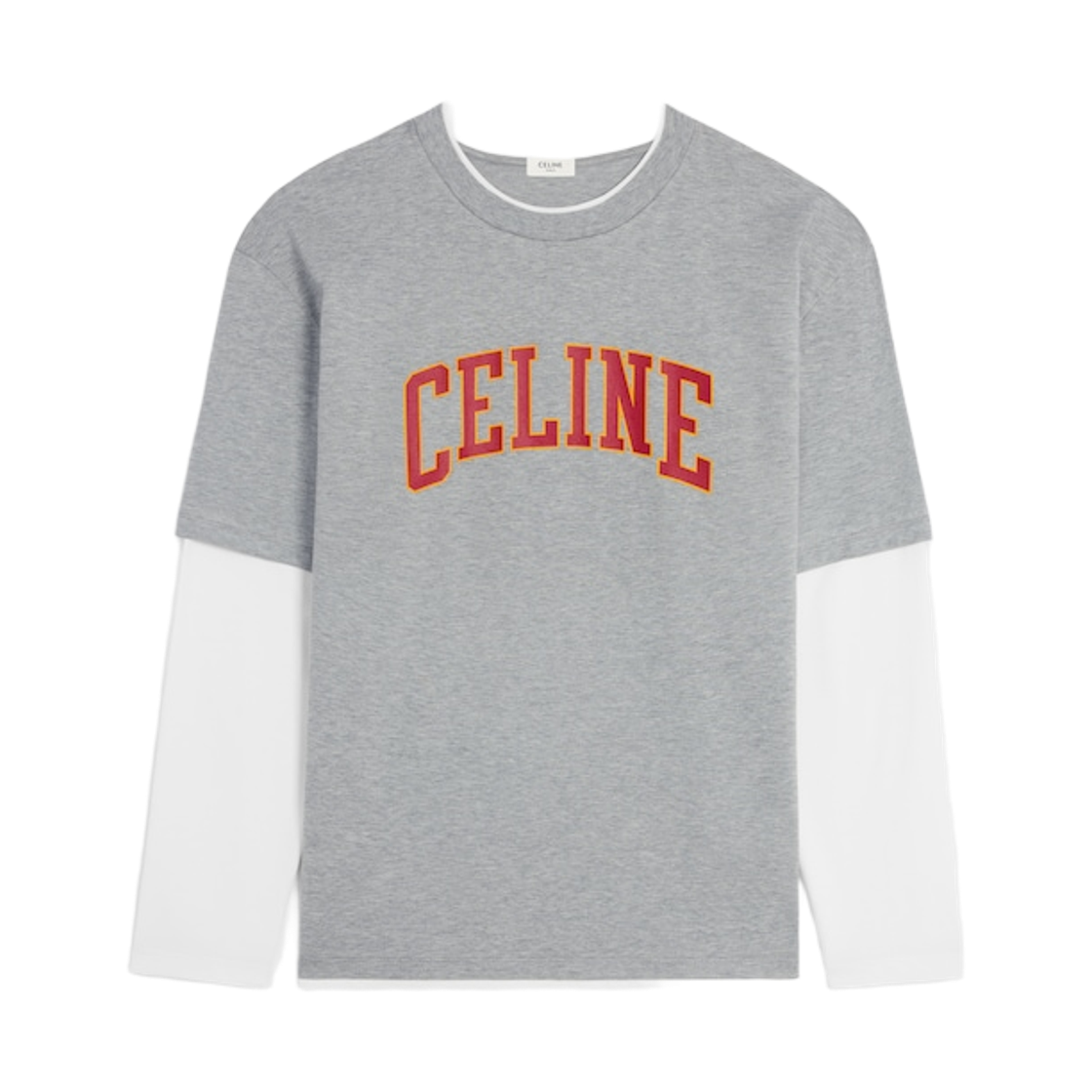 RX0AU671Q-09NP Celine Long Sleeved T-Shirt in Cotton Jersey Grey Melange Off White