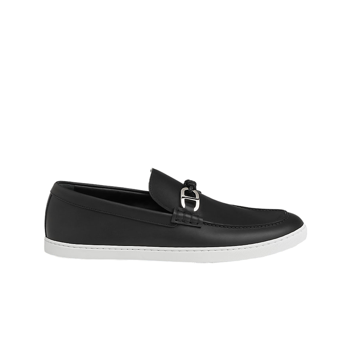 H241927ZA02 Hermes Ignacio Loafer Calfskin Braided Leather & Palladium Noir