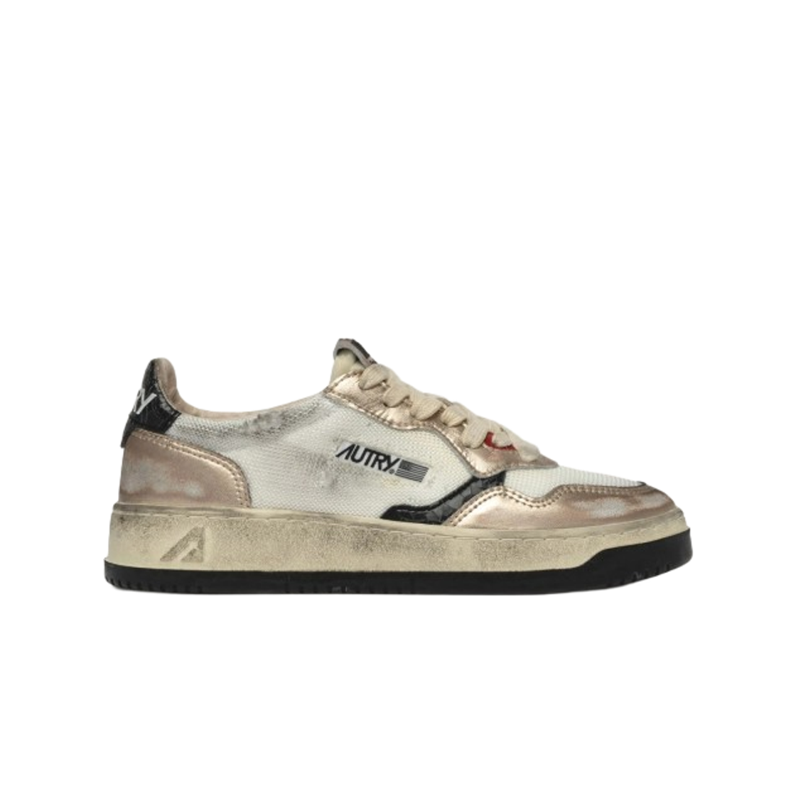 (W) 오트리 슈퍼 빈티지 메달리스트 로우 레더 스니커즈 화이트 골드((W) Autry Super Vintage Medalist Low Leather Sneakers White Gold) - 1