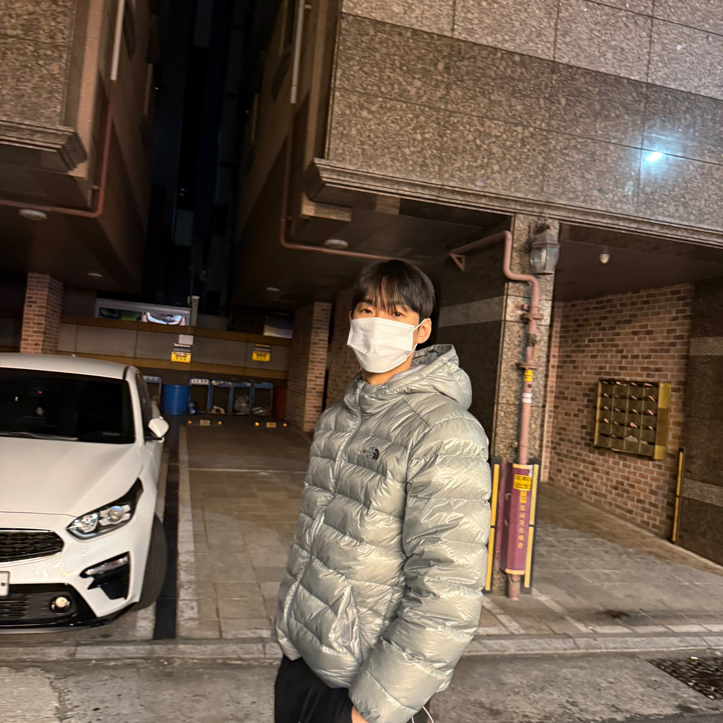 The North Face Matier EX RDS Down Hoodie Light Gray - 25FW 착용 스타일