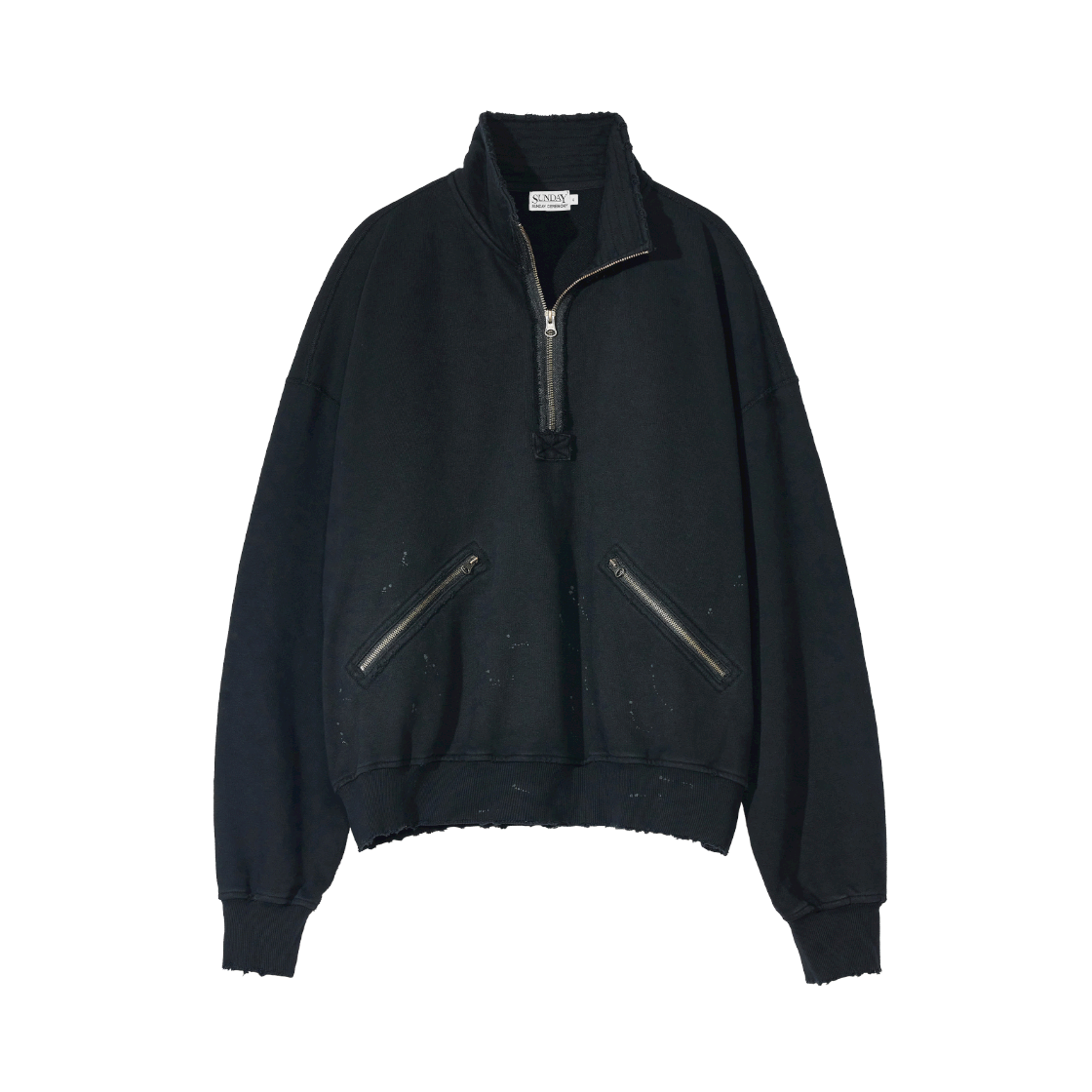 선데이세레머니 빈티지 하이넥 하프 집업 - 블랙(Sunday Ceremony Vintage High Neck Half Zip-Up - Black)