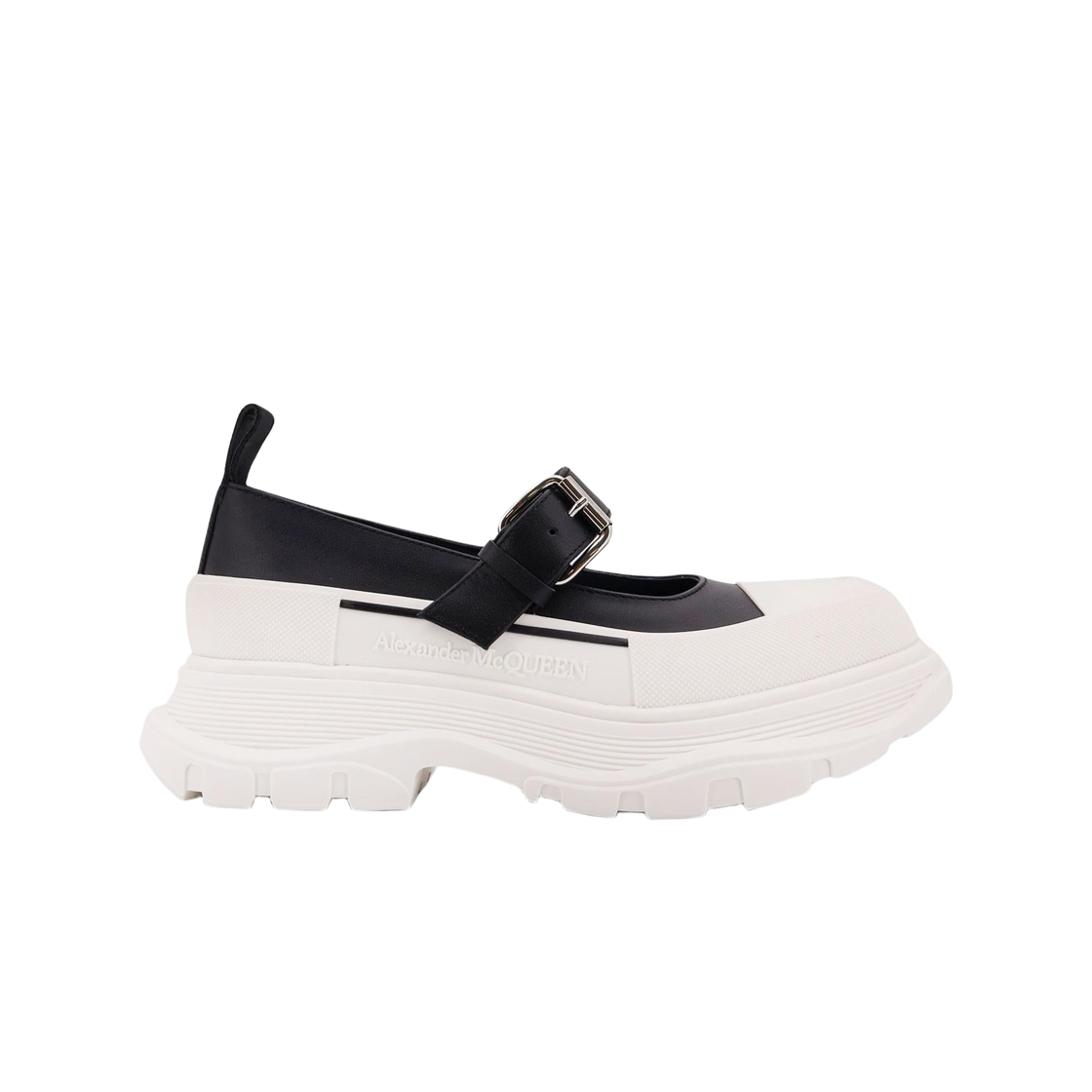 (W) 알렉산더 맥퀸 트레드 슬릭 메리 제인 블랙 화이트((W) Alexander McQueen Tread Slick Mary Jane Black White)