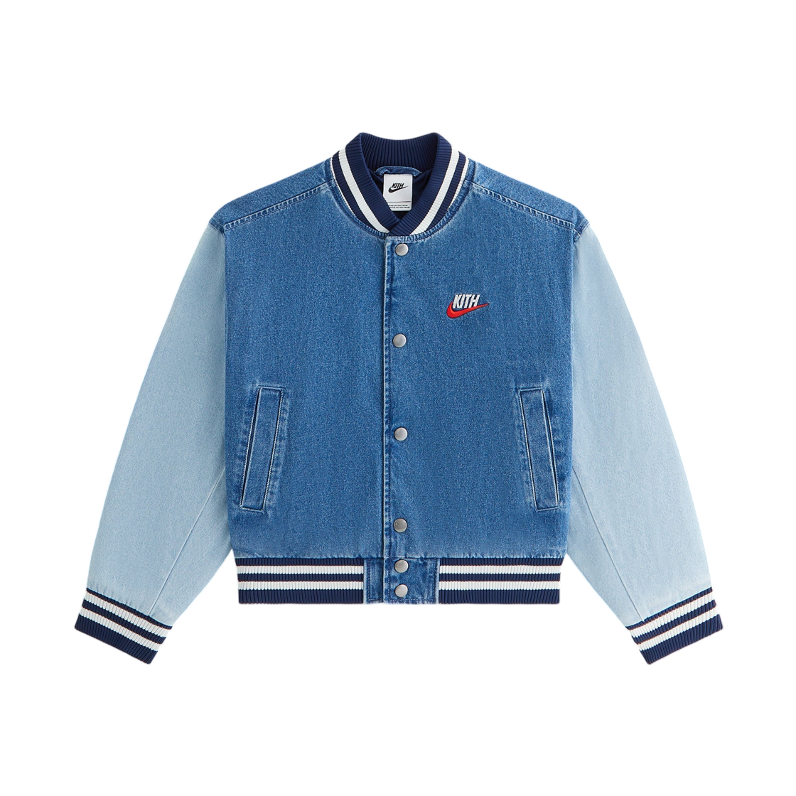 (키즈) 나이키 x 키스 데님 바시티 자켓 미스틱 네이비((Kids) Nike x Kith Denim Varsity Jacket Mystic Navy)